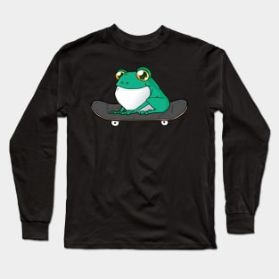 Frog On Skateboard Aesthetic Frog Skateboarder Funny Skateboard Long Sleeve T-Shirt